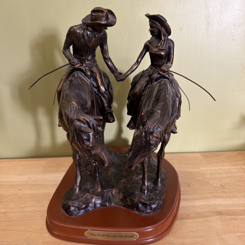 RARE Montana Lifestyles Silversmith Two Trails Become One Road Sculpture Statue
